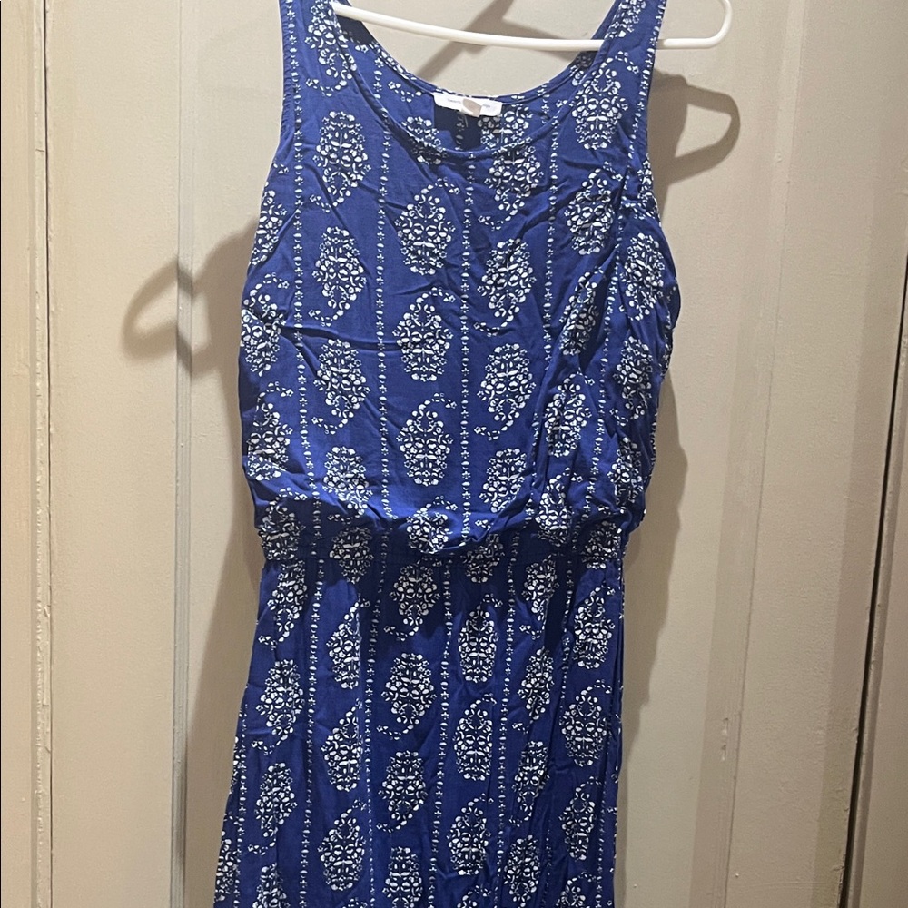 Blue Patterned Sleeveless Dress